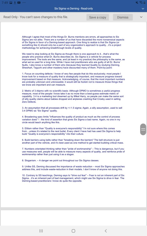 Study the email from a member of the Deming