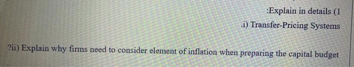 Explain in details (1 .1) Transfer-Pricing