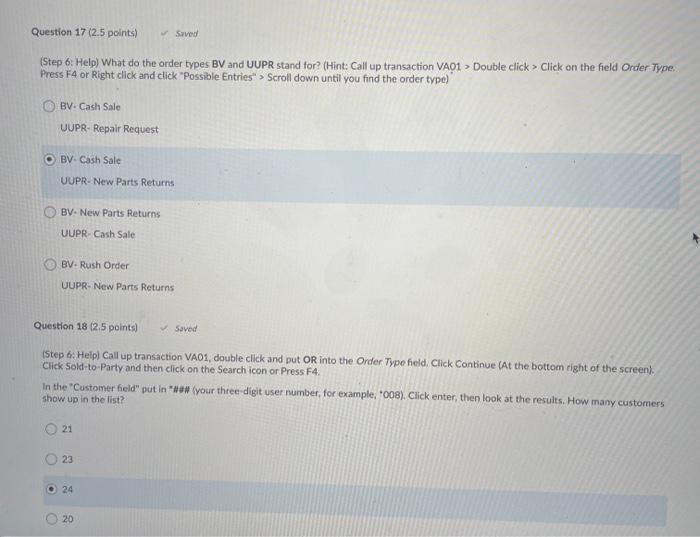 SAP Navigation Question 17 (2.5 points) Syved