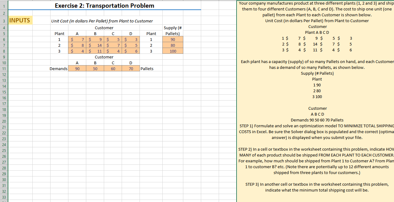 How to do this problem in excel? 1 Exercise 2: