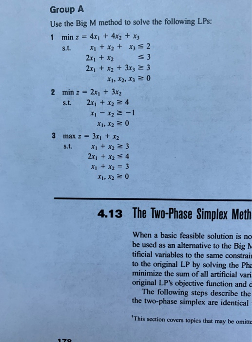 please solve question 2 Group A Use the Big M