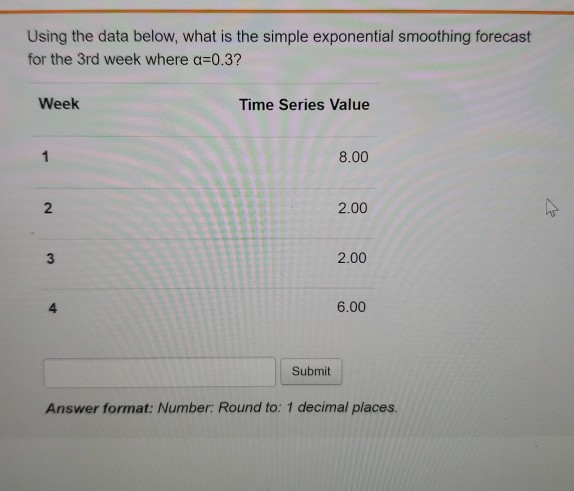 Using the data below, what is the simple