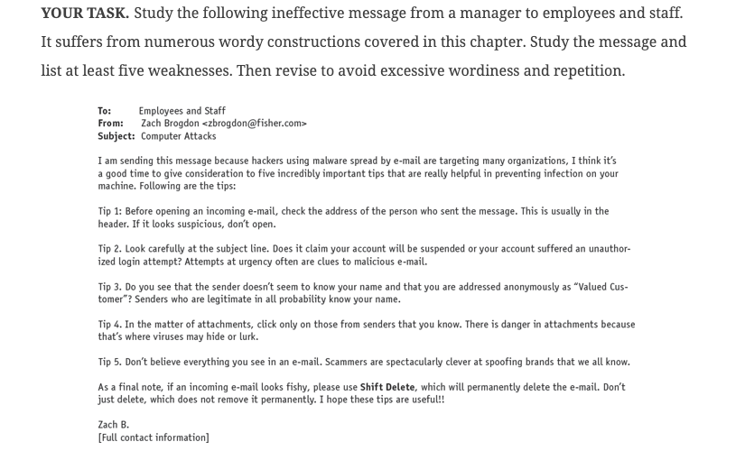 YOUR TASK. Study the following ineffective