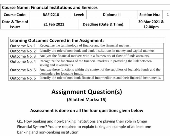 1 Course Name: Financial Institutions and