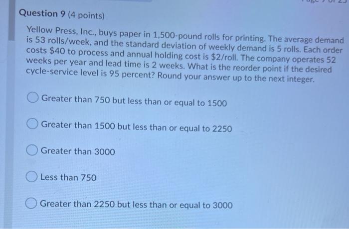 Question 9 (4 points) Yellow Press, Inc., buys