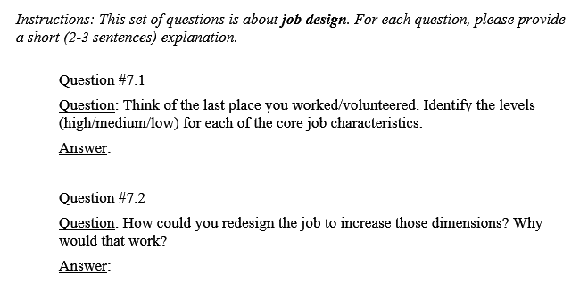 Instructions: This set of questions is about job