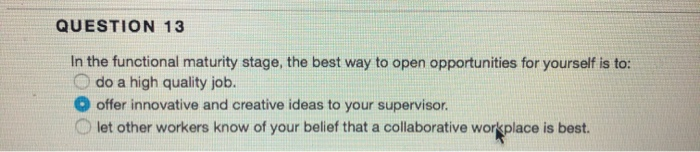 QUESTION 13 In the functional maturity stage, the