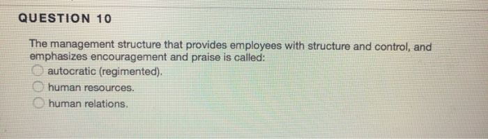 QUESTION 10 The management structure that