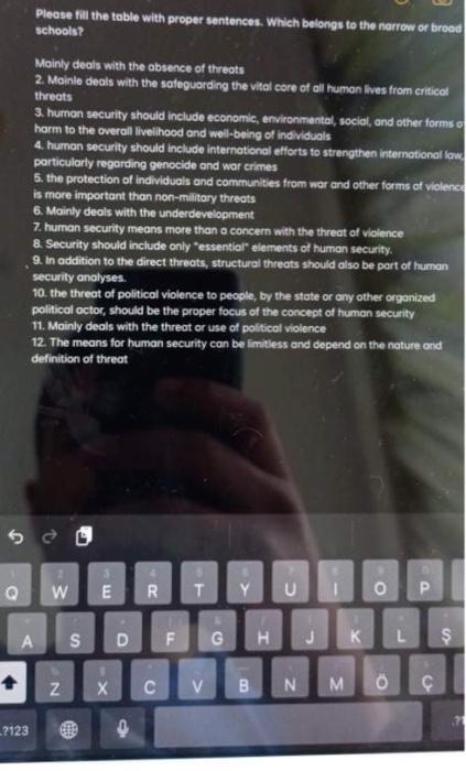 Please fill the table with proper sentences.