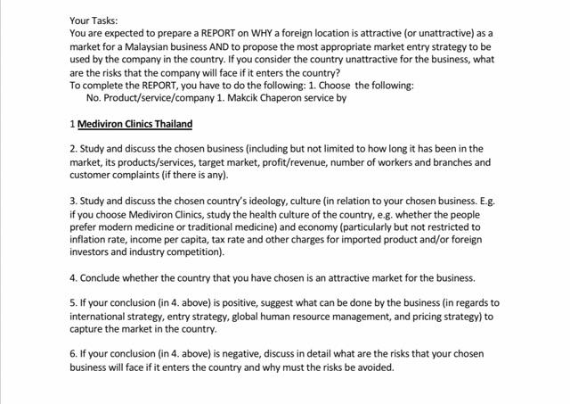 Your Tasks: You are expected to prepare a REPORT