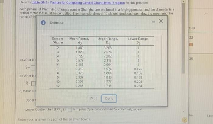 Refer to Table S6.1 - Factors for Computing
