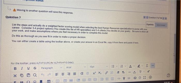 Moving to another question will save this