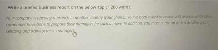 Write a briefed business report on the below