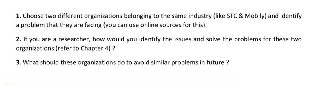 1. Choose two different organizations belonging