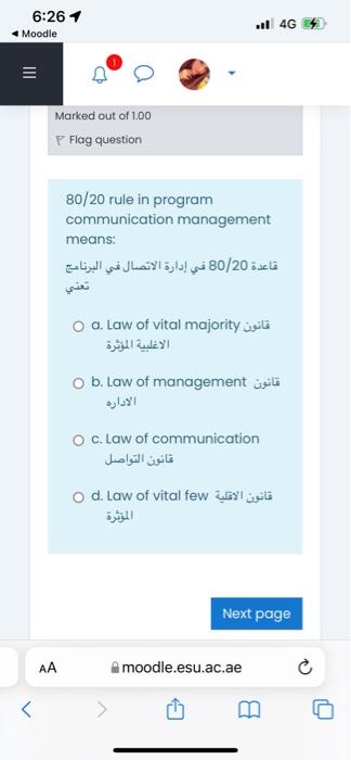 6:26 1 4G Mood * Marked out of 1.00 Flag question