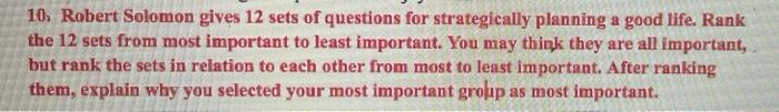 business 10. Robert Solomon gives 12 sets of