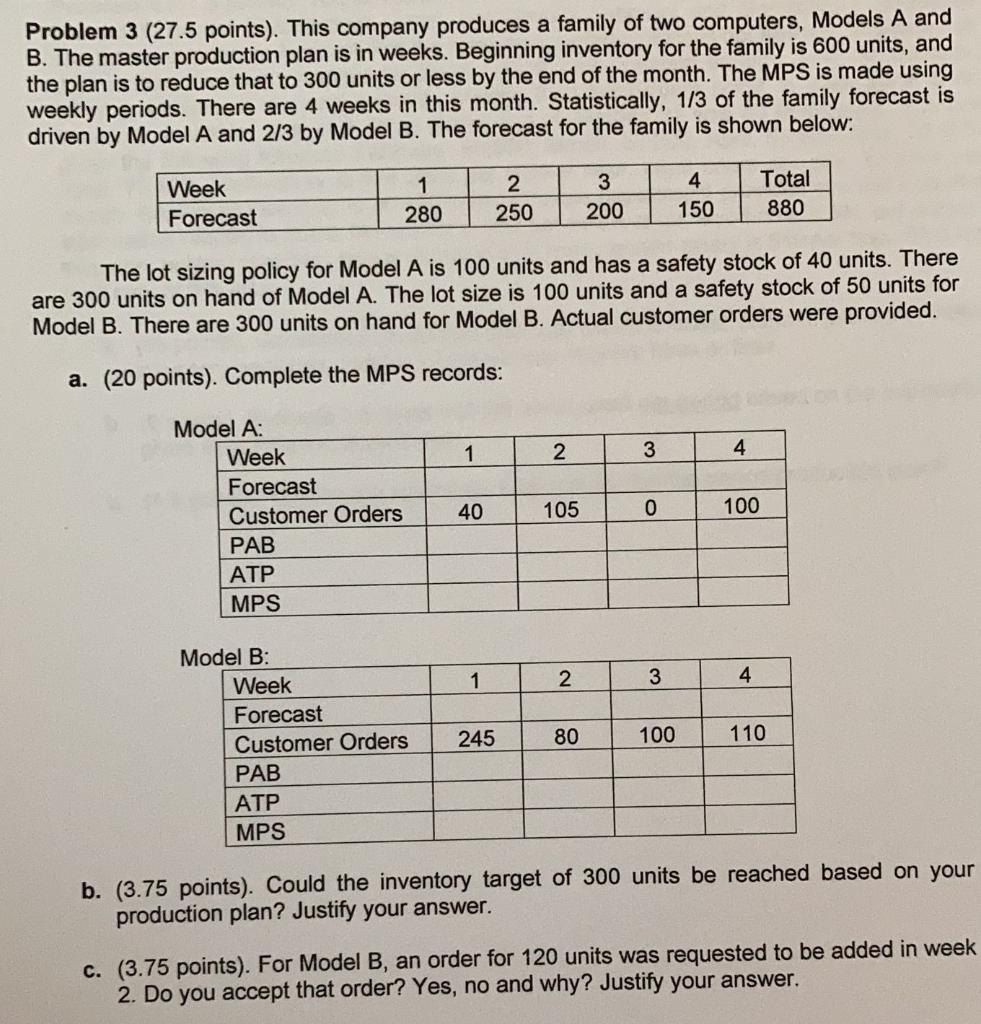 Problem 3 (27.5 points). This company produces a