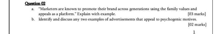 Need urgent Answer plz Question 02 a "Marketers