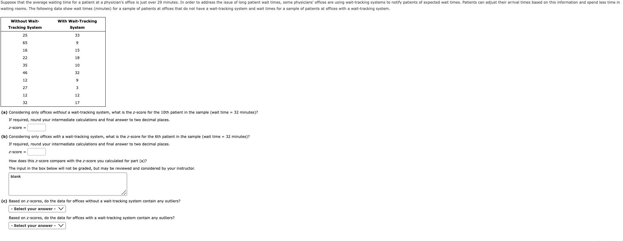 waiting rooms. The following data show wait times
