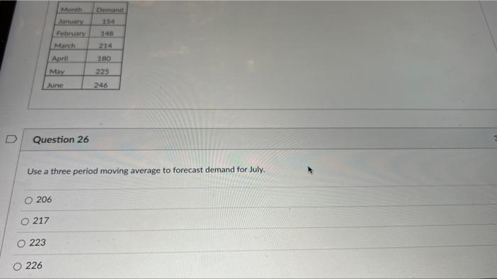 Use a three period moving average to forecast
