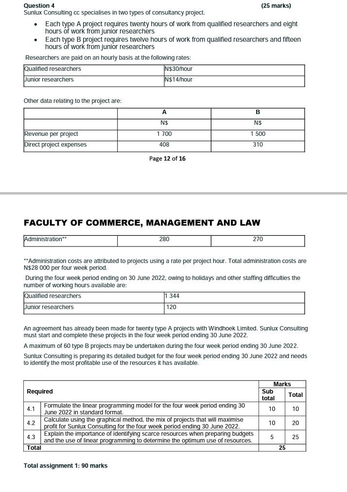 Question 4 (25 marks) Sunlux Consulting cc