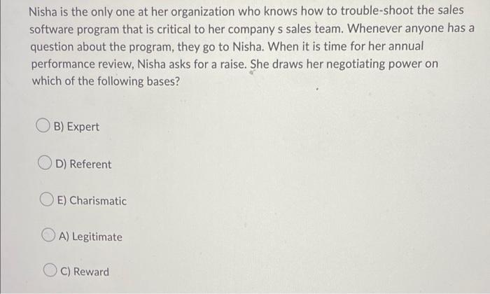 Nisha is the only one at her organization who