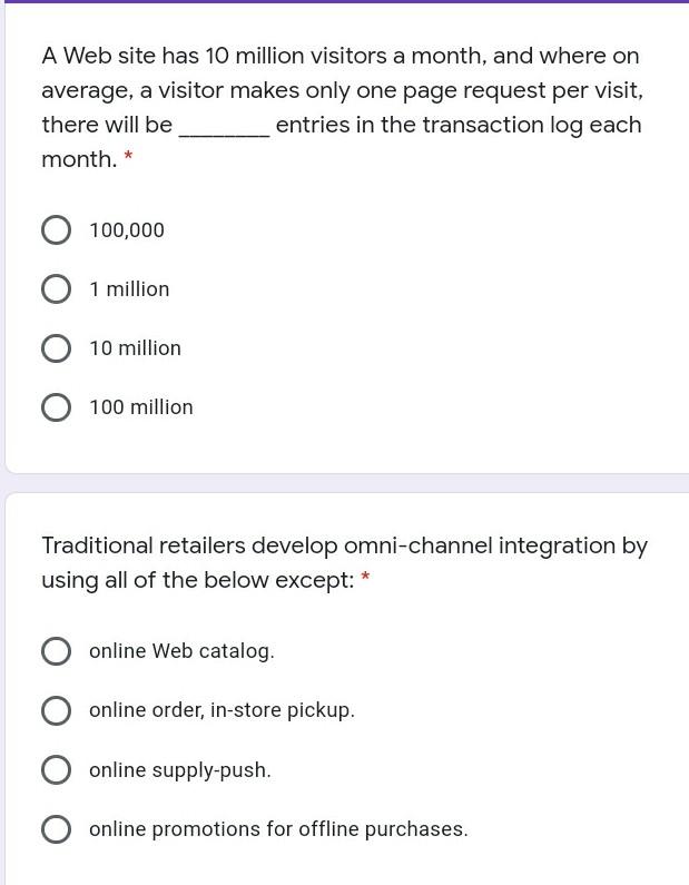 exam plz be fast A Web site has 10 million