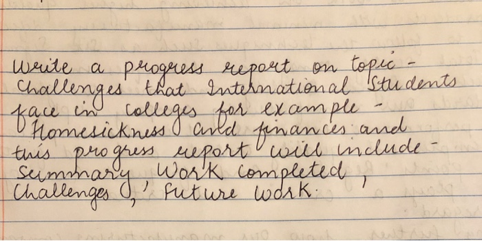 Write a progress report on topic - Challenges