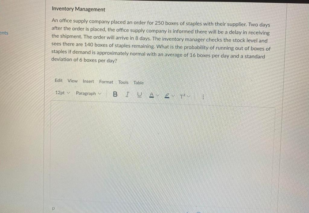 Inventory Management ents An office supply