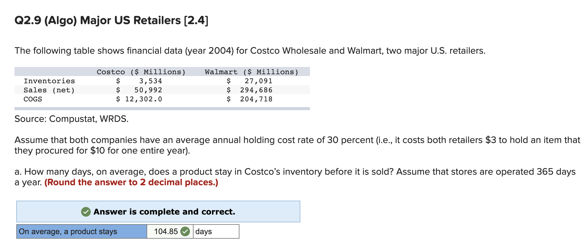 NEED HELP WITH QUESTION B Q2.9 (Algo) Major US