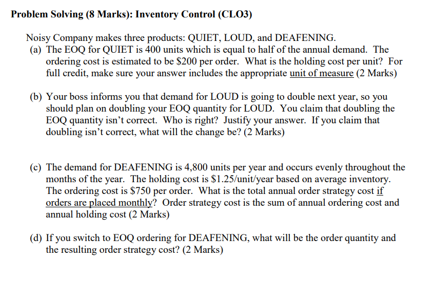 Problem Solving (8 Marks): Inventory Control