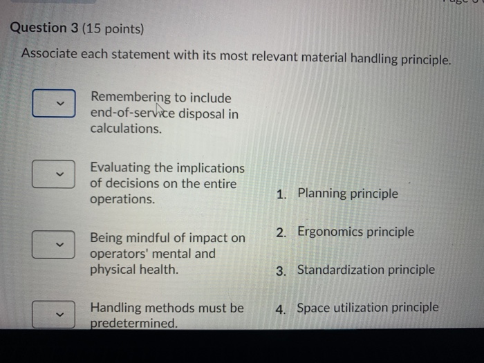 Question 3 (15 points) Associate each statement