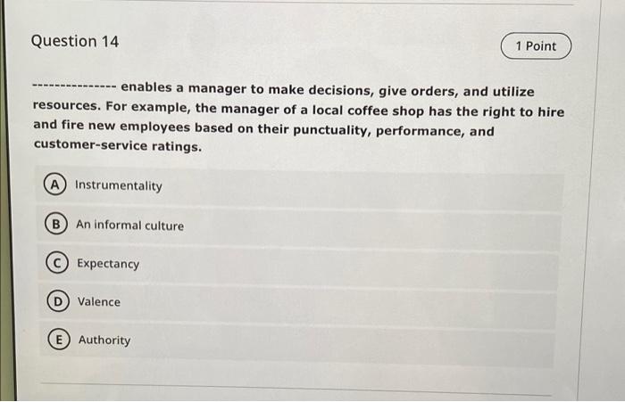 Question 14 1 Point enables a manager to make
