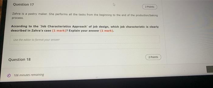 Question 17 2 Points Zahra is a pastry maker. She