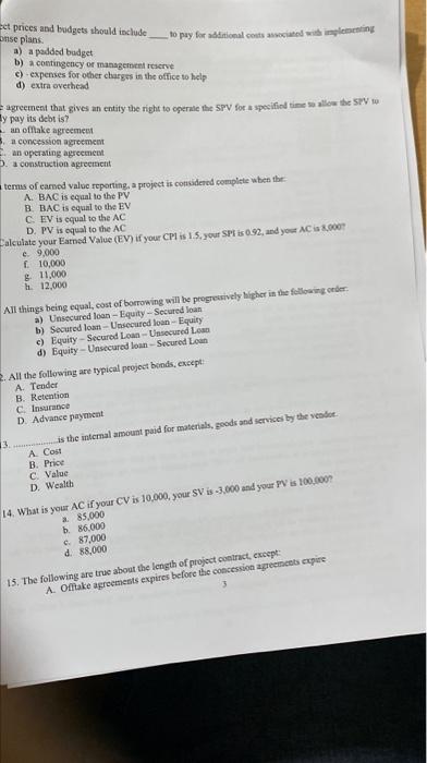 et prices and budgets should include ense plans