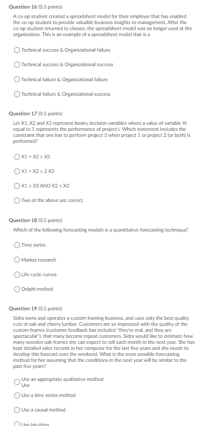 Question 16 (0.5 points) A co-op student created