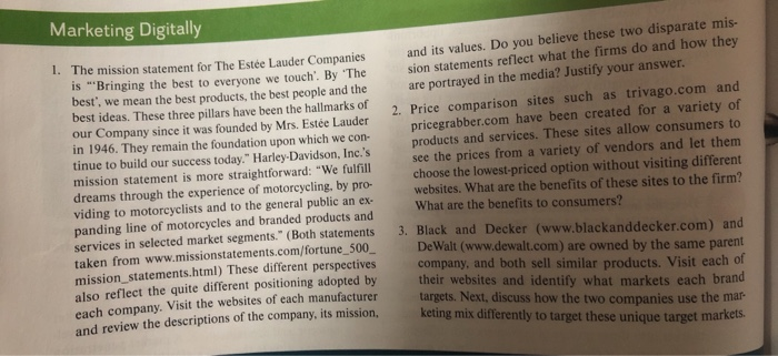 Marketing Digitally 1. The mission statement for