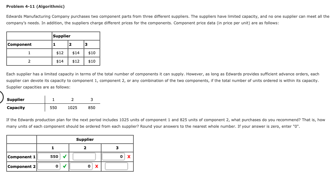 Problem 4-11 (Algorithmic) Edwards Manufacturing