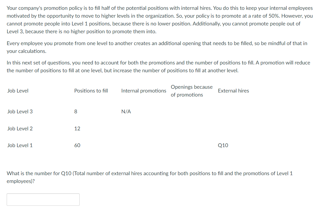 Your company's promotion policy is to fill half