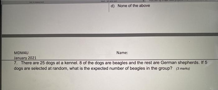 Ver d) None of the above MDM4U Name: January 2021