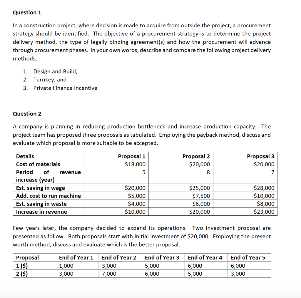 Question 1 In a construction project, where