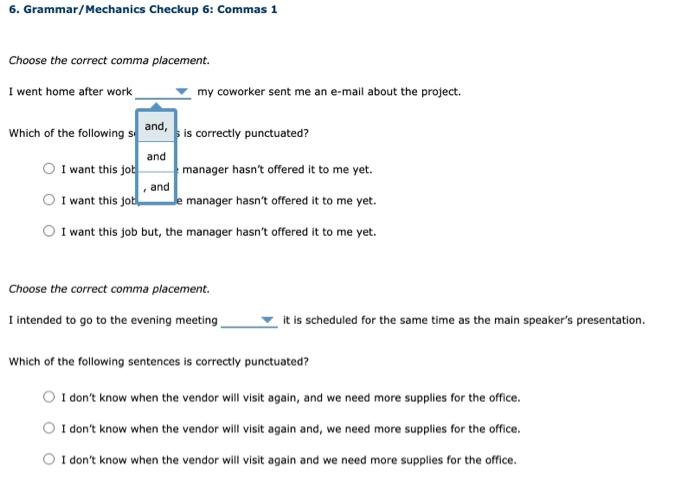 6. Grammar/Mechanics Checkup 6: Commas 1 Choose
