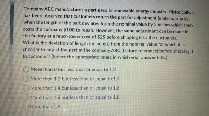 Company ABC manufactures a part used in renewable
