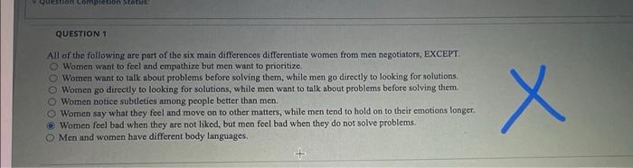 Question Completion Status QUESTION 1 All of the
