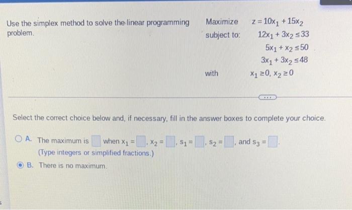 The initial tableau of a linear programming