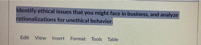 Identify ethical issues that you might face in