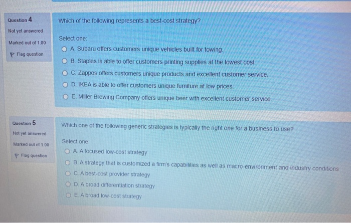 Question 4 Which of the following represents a