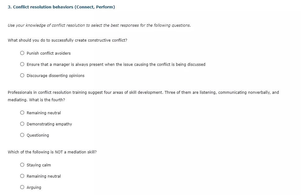 3. Conflict resolution behaviors (Connect,