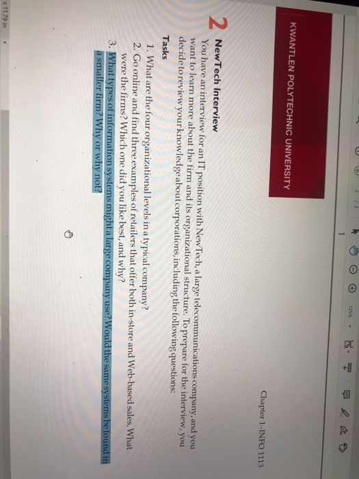 0 125% D KWANTLEN POLYTECHNIC UNIVERSITY Chapter