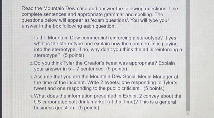 Read the Mountain Dew case and answer the